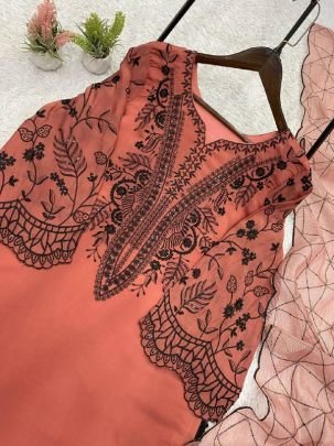 Mal Cotton Fabric Rust Orange Colour Palazzo Suit