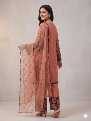 Mal Cotton Fabric Rust Orange Colour Palazzo Suit