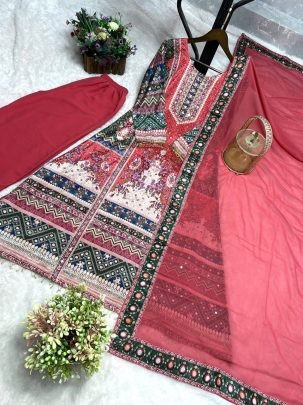 Maroon A Line Kurti Palazzo Set