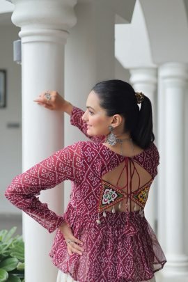 Maroon Colour  Bandhani Print Navratri Top