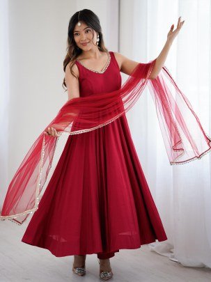 Maroon Colour  Mirror Lace Anarkali Suit