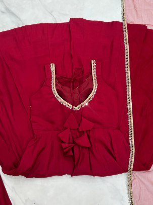 Maroon Colour  Mirror Lace Anarkali Suit