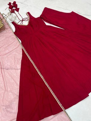 Maroon Colour  Mirror Lace Anarkali Suit