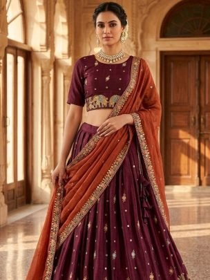 Festive Wear Beautiful Maroon Space Silk Lehenga 