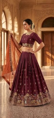 Festive Wear Beautiful Maroon Space Silk Lehenga
