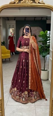 Festive Wear Beautiful Maroon Space Silk Lehenga