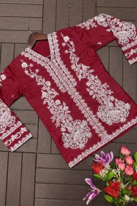 Maroon Koti Style Dhoti Lehenga