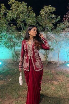 Maroon Koti Style Dhoti Lehenga