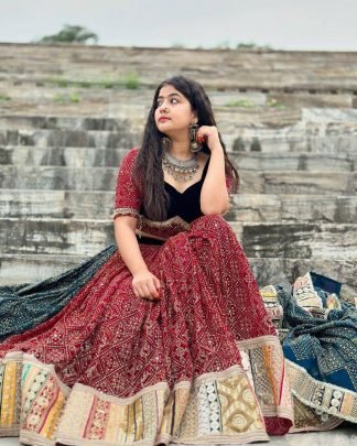 Maroon Muslin Cotton Printed Lehenga Choli With Dupatta