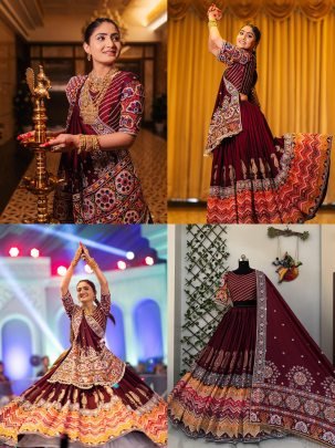 Maroon Muslin Cotton Real Mirror Work Lehenga Choli