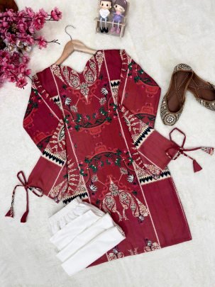 Premium Rayon Cotton Maroon Cord Set