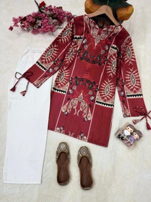 Premium Rayon Cotton Maroon Cord Set