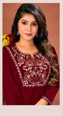 Maroon Rinkal Cotton Short Kurti Top