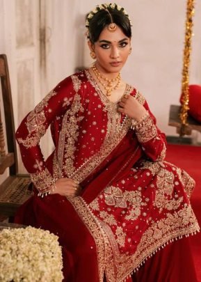 Maroon Roman Silk Fabric Sequence Work Plazoo Suit