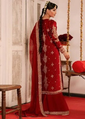 Maroon Roman Silk Fabric Sequence Work Plazoo Suit
