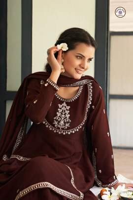 Maroon Vichitra Silk Embroidered Work Suit With Bottom And Dupatta