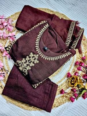 Maroon Vichitra Silk Embroidered Work Suit With Bottom And Dupatta