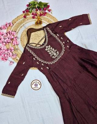 Maroon Vichitra Silk Embroidered Work Suit With Bottom And Dupatta