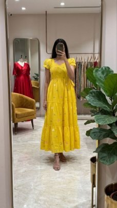 Maska Cotton  Fabric Yellow Colour Maxi Dress