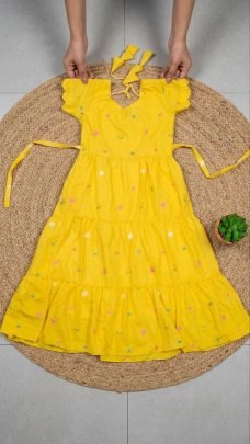 Maska Cotton  Fabric Yellow Colour Maxi Dress