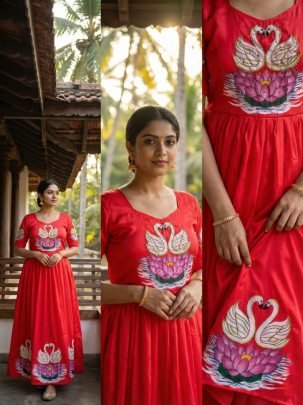 Maslin Fabric Red Colour  Fancy Gown