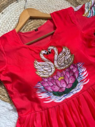 Maslin Fabric Red Colour  Fancy Gown