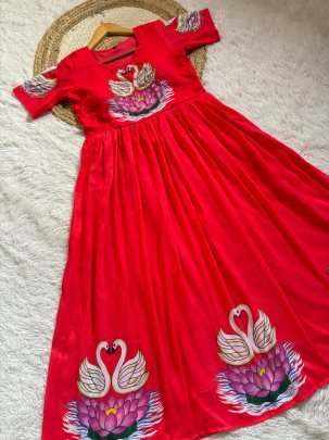 Maslin Fabric Red Colour  Fancy Gown