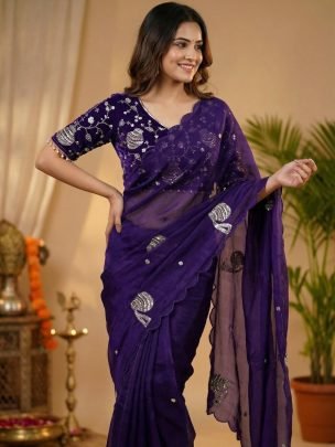 Mataka Hand Work Purple Colour  Saree