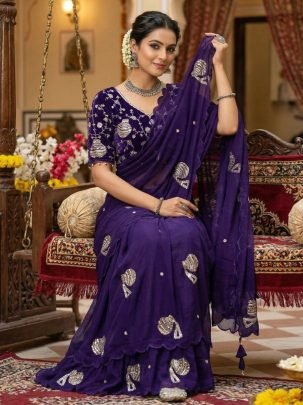 Mataka Hand Work Purple Colour  Saree