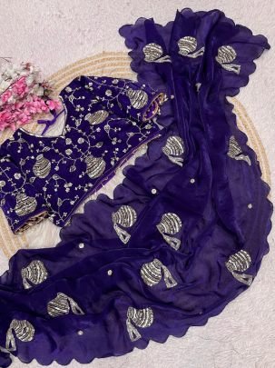 Mataka Hand Work Purple Colour  Saree