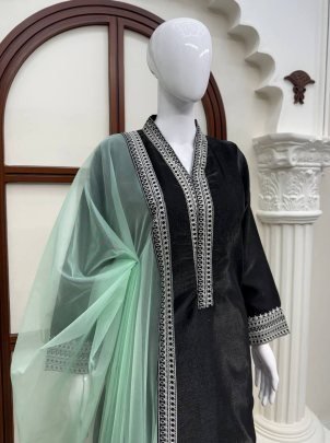Midnight Grace Glass Fabric Embroidered Kurta Set