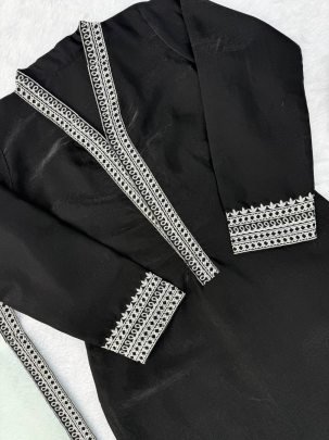 Midnight Grace Glass Fabric Embroidered Kurta Set