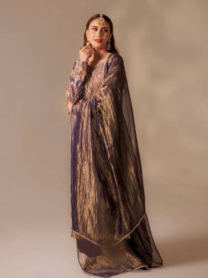 Royal Roman Shimmer Embroidered Kurta Pant with Twill Net Silk Dupatta