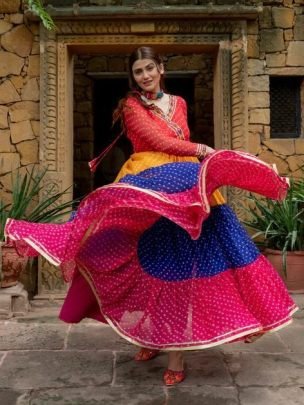 Mill Print Embroidered Lace Multi Colour Gown