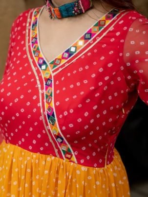 Mill Print Embroidered Lace Multi Colour Gown