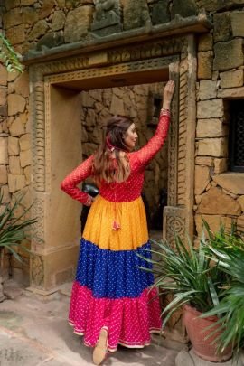 Mill Print Embroidered Lace Multi Colour Gown