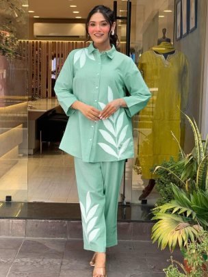 Mint Green Cotton Slub Embroidered Summer Co-Ord Set