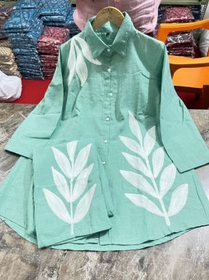 Mint Green Cotton Slub Embroidered Summer Co-Ord Set
