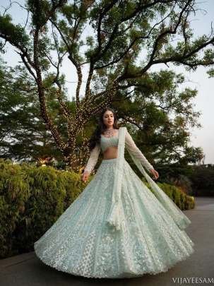 Mint Green Premium Net Sequins Dori Work Lehenga Choli Set With Dupatta