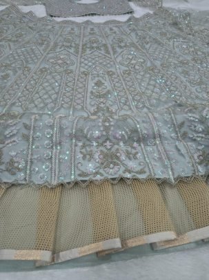 Mint Green Premium Net Sequins Dori Work Lehenga Choli Set With Dupatta