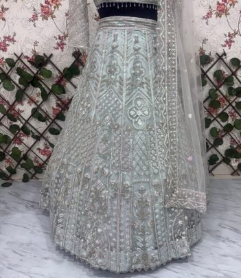 Mint Green Premium Net Sequins Dori Work Lehenga Choli Set With Dupatta