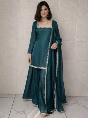 Mirrors Work  Rama  Colour Sharara Suit
