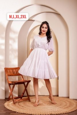 Mul Cotton Fabric White Colour One Pices Dress