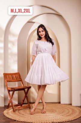 Mul Cotton Fabric White Colour One Pices Dress
