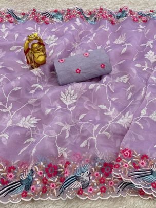 Multi Thread Work Lavender Colour  Saree