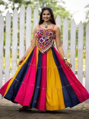 Multicolor Frilled Pattern Navratri Lehenga Choli