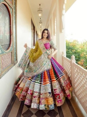 Navratri Special Multicolour Real Mirror Work Lehenga Choli