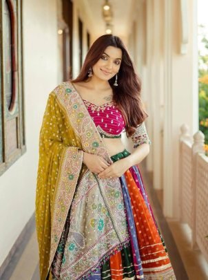 Navratri Special Multicolour Real Mirror Work Lehenga Choli