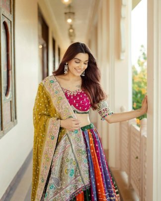 Navratri Special Multicolour Real Mirror Work Lehenga Choli
