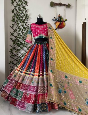 Navratri Special Multicolour Real Mirror Work Lehenga Choli